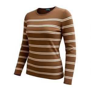 J. McLaughlin Brown and Cream Striped Long Sleeve Cotton Sweater size Small